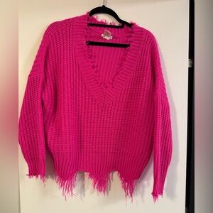 Main Strip Hot Pink V-Neck Sweater size small